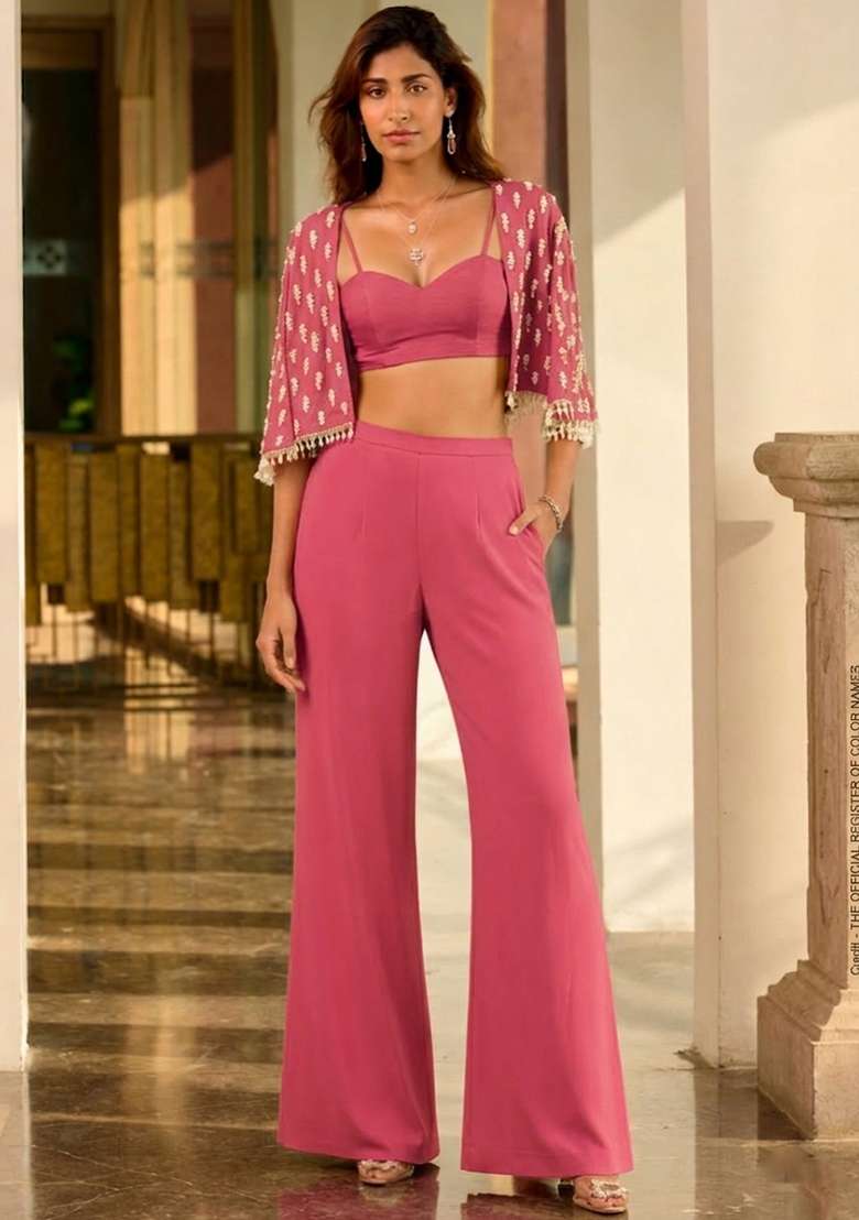 Pink Crepe Handwork Fusion Set - Indya