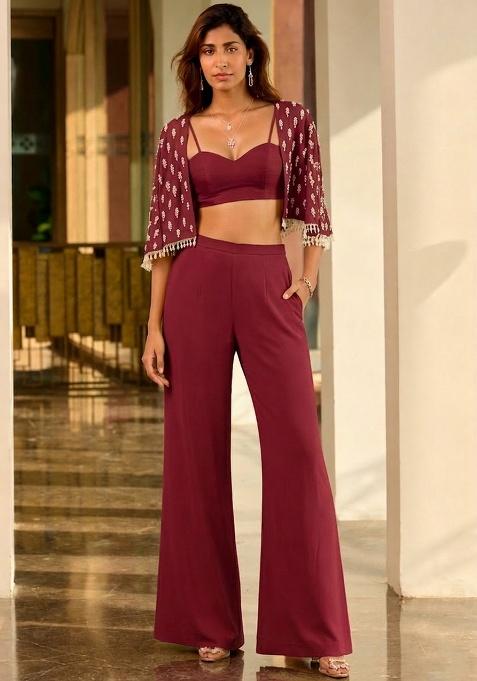 Brown Crepe Handwork Fusion Set