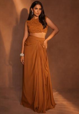 Brown Crepe Handwork Fusion Set