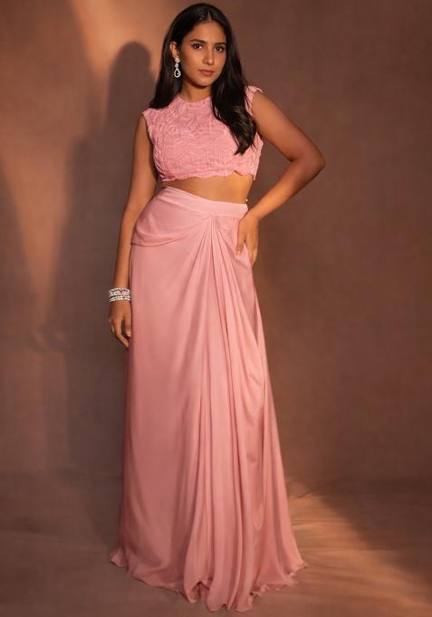 Pink Crepe Handwork Fusion Set