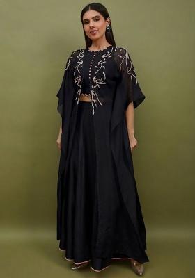 Jet Black Silk Handwork Lehenga Set