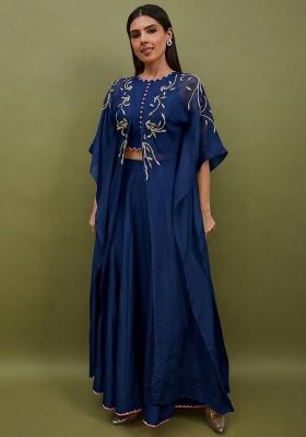 Midnight Blue Silk Handwork Lehenga Set