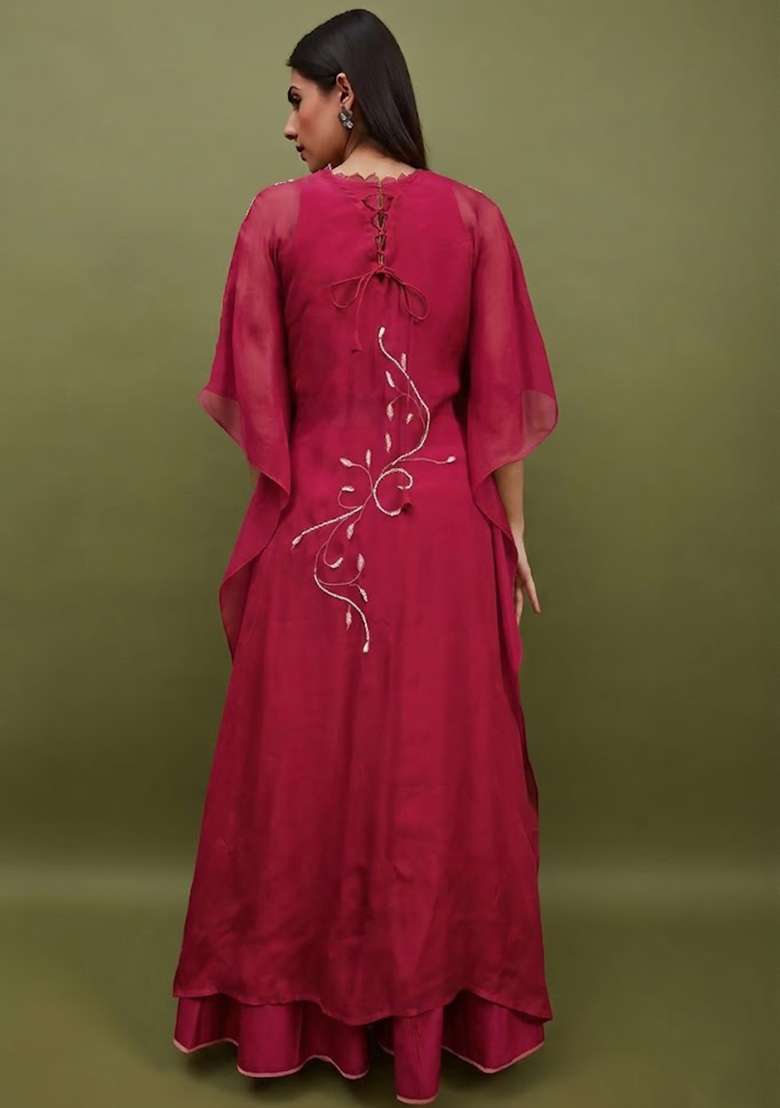 Magenta Silk Blend Handwork Lehenga Set - Indya