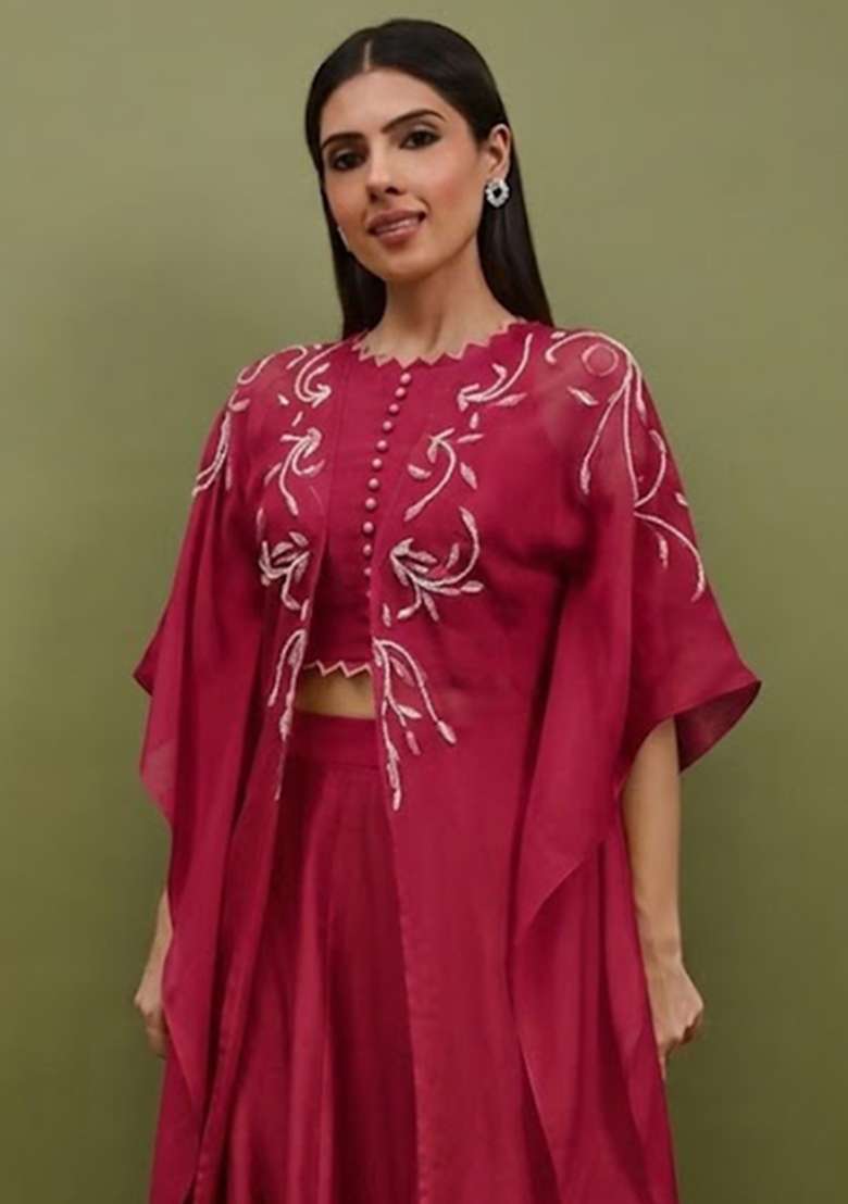 Magenta Silk Blend Handwork Lehenga Set - Indya