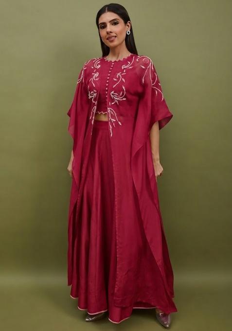 Magenta Silk Handwork Lehenga Set