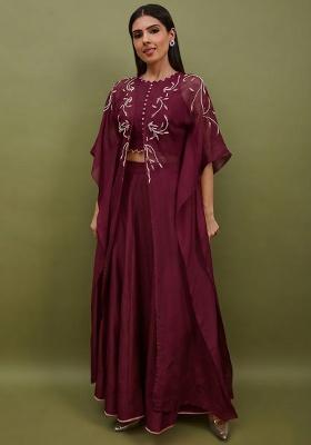 Wine Silk Handwork Lehenga Set