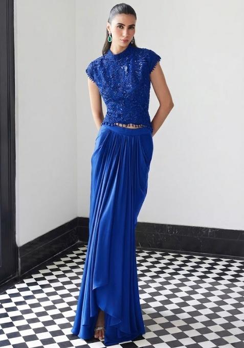 Royal Blue Satin Handwork Fusion Set