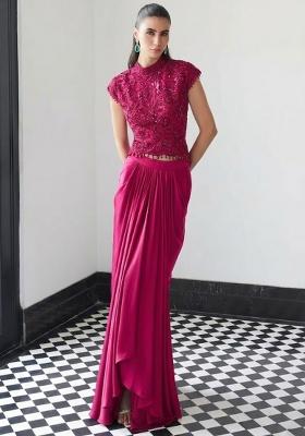 Pink Satin Handwork Fusion Set