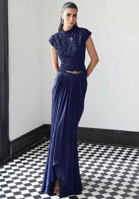 Violet Satin Handwork Fusion Set