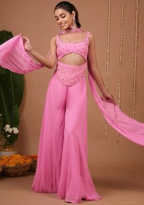 Pink Georgette Handwork Fusion Set