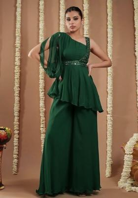 Forest Green Georgette Handwork Fusion Set