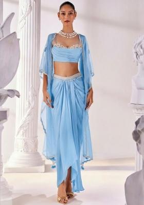 Sky Blue Soft Organza Handwork Fusion Set