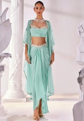Mint Green Soft Organza Handwork Fusion Set