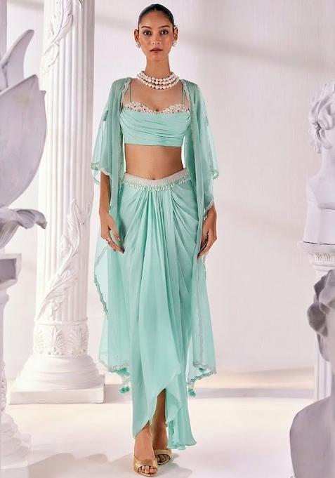 Mint Green Soft Organza Handwork Fusion Set