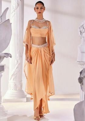 Peach Soft Organza Handwork Fusion Set