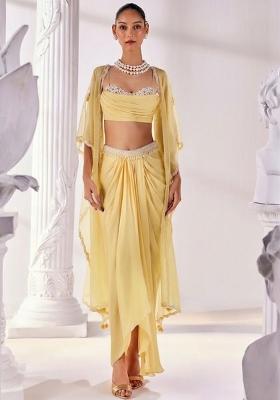 Yellow Soft Organza Handwork Fusion Set