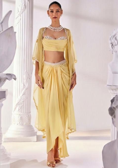Yellow Soft Organza Handwork Fusion Set