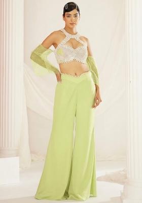 Lime Green Crepe Handwork Fusion Set