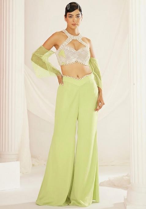 Lime Green Crepe Handwork Fusion Set