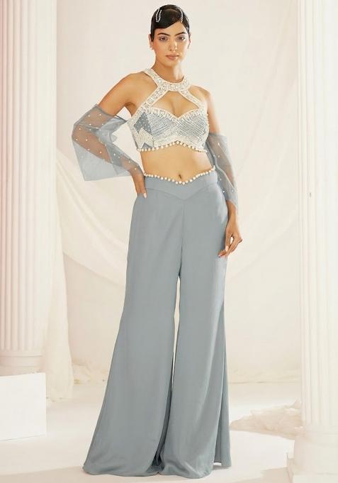 Grey Crepe Handwork Fusion Set