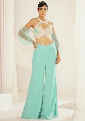 Mint Green Crepe Handwork Fusion Set