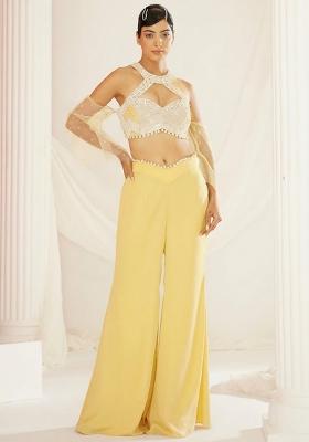 Yellow Crepe Handwork Fusion Set