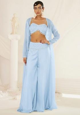 Sky Blue Crepe Handwork Fusion Set