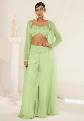 Pastel Green Crepe Handwork Fusion Set