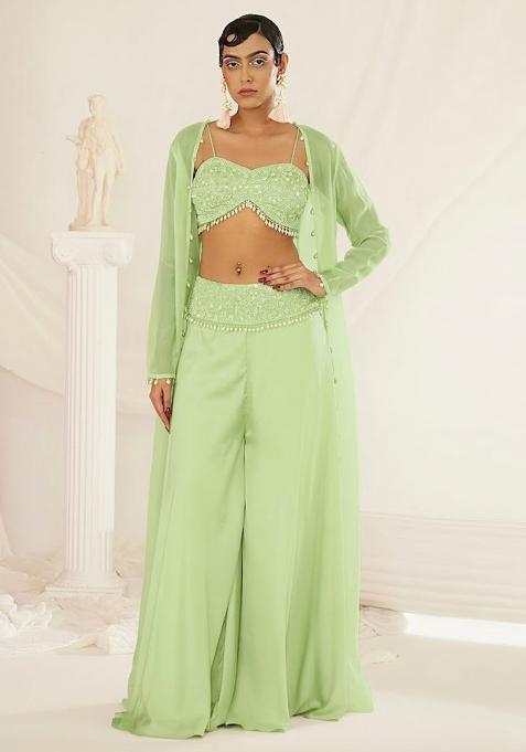 Pastel Green Crepe Handwork Fusion Set