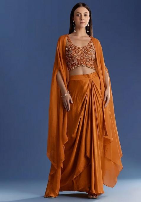 Rust Orange Crepe Handwork Fusion Set