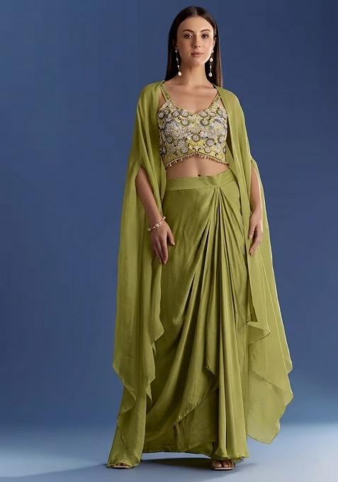 Forest Green Crepe Handwork Fusion Set