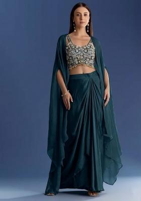 Midnight Blue Crepe Handwork Fusion Set