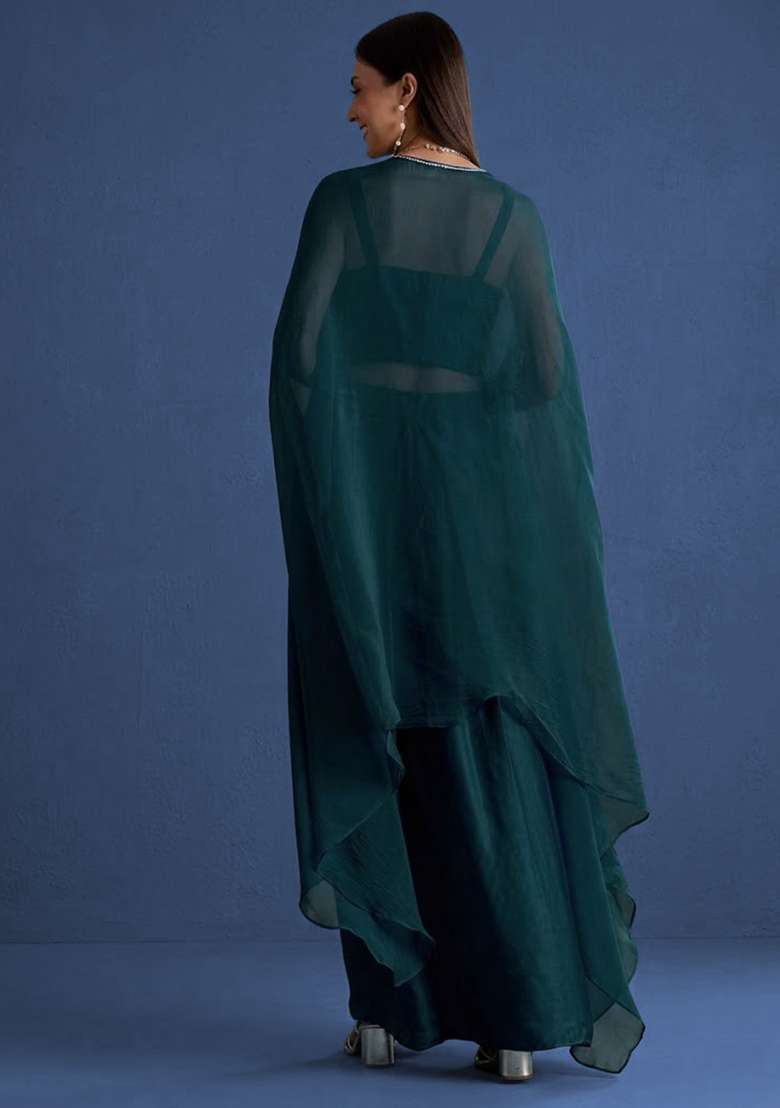 Midnight Blue Crepe Handwork Fusion Set - Indya