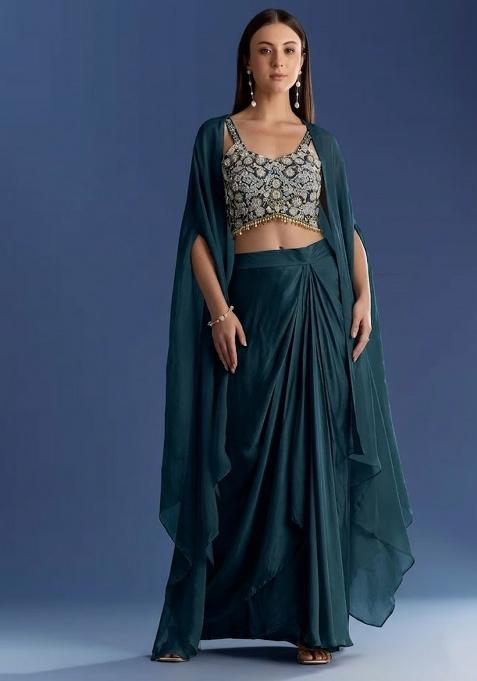 Midnight Blue Crepe Handwork Fusion Set