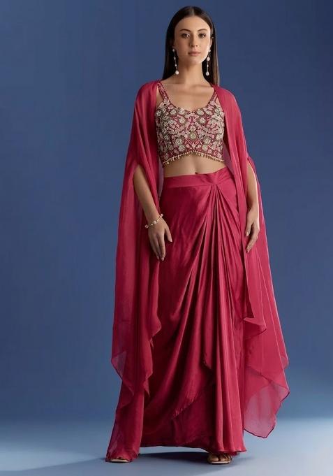 Rani Pink Crepe Handwork Fusion Set