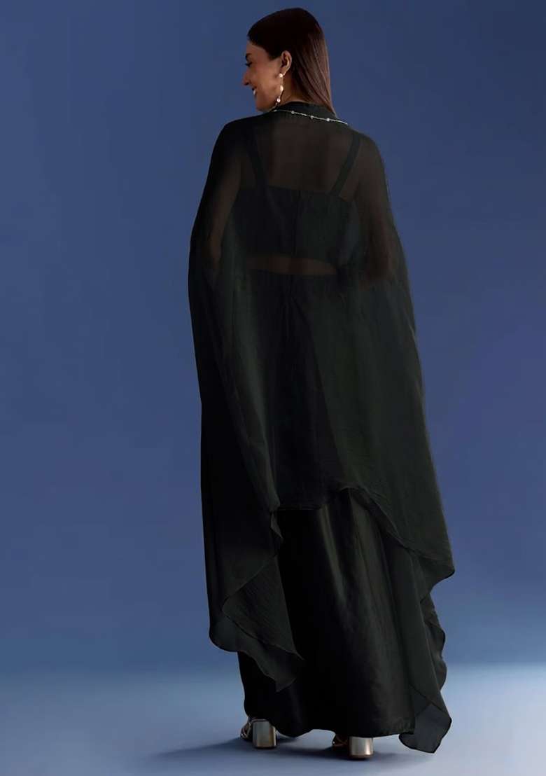 Black Crepe Handwork Fusion Set - Indya