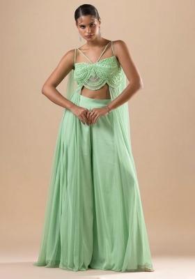 Mint Green Satin Handwork Fusion Set