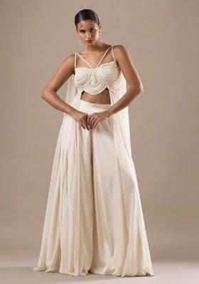 Off White Satin Handwork Fusion Set