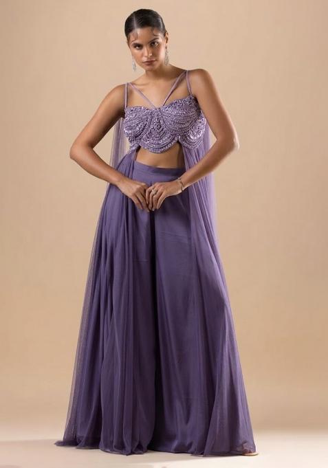 Purple Satin Handwork Fusion Set