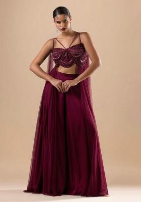 Wine Purple Satin Handwork Fusion Set