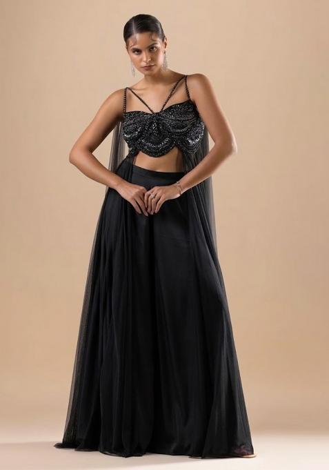 Black Satin Handwork Fusion Set