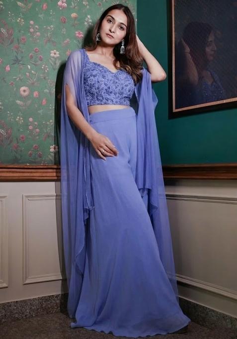 Lavender Blue Georgette Handwork Fusion Set