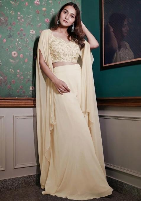 Ivory Georgette Handwork Fusion Set