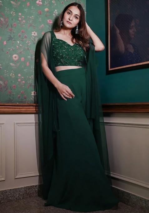 Forest Green Georgette Handwork Fusion Set