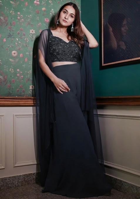 Black Georgette Handwork Fusion Set
