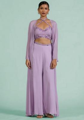 Lavender Georgette Handwork Fusion Set