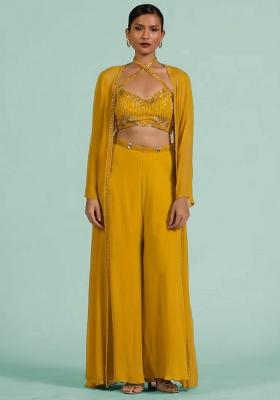Mustard Georgette Handwork Fusion Set