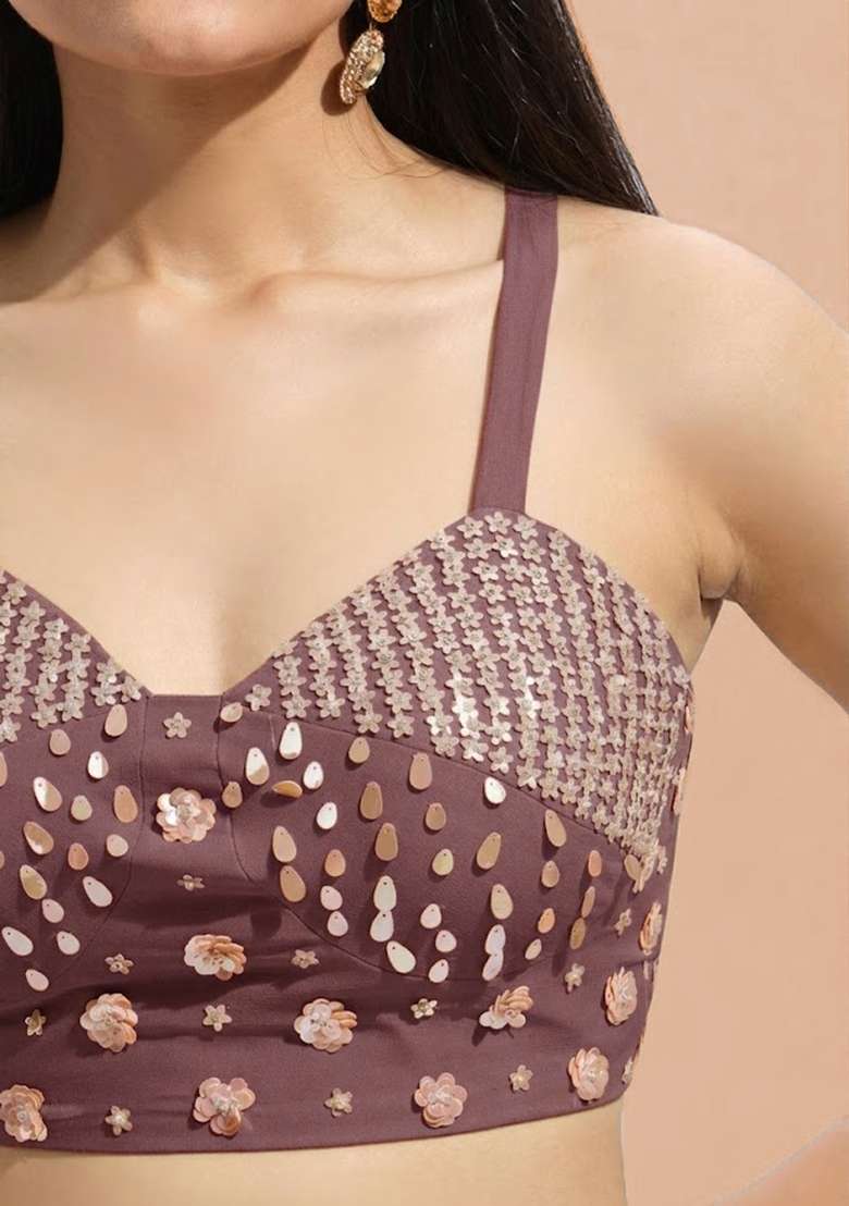 Mauve Georgette Handwork Fusion Set - Indya