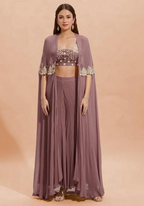 Mauve Georgette Handwork Fusion Set