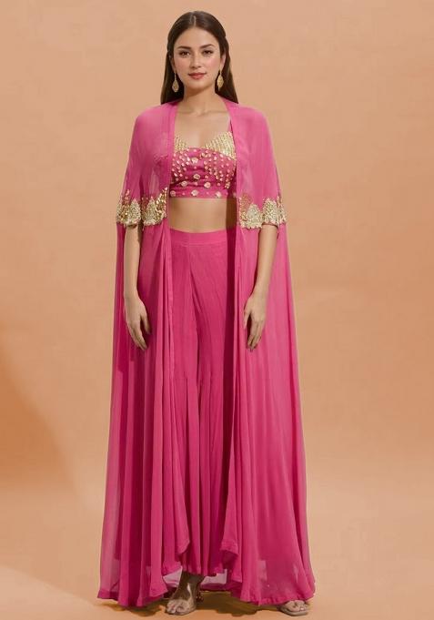 Pink Georgette Handwork Fusion Set